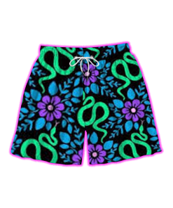 SERPENTS AND BLOOMS ALL OVER PRINT SHORTS