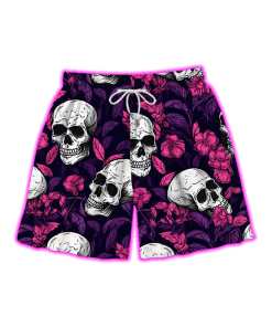 SKULLS AND BLOSSOMS ALL OVER PRINT SHORTS
