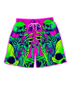 NEON SKELETON PARTY ALL OVER PRINT SHORTS