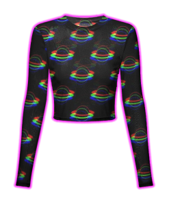 GLITCHY SATURN PATTERN MESH TOP